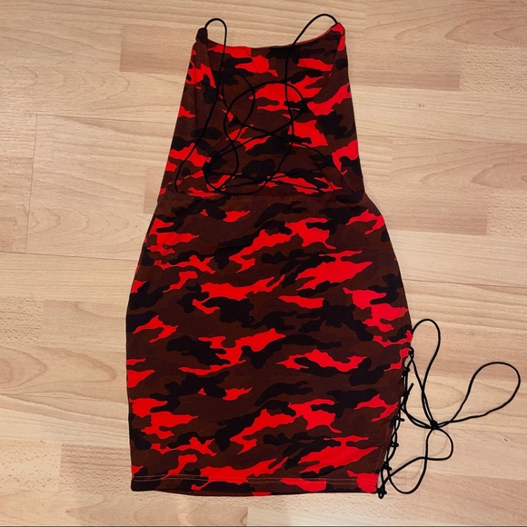 Red Camo Print Mini Dress - Picture 2 of 5